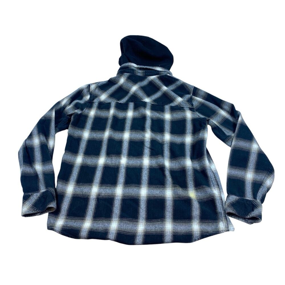Lurking Class Flannel Shirt Hoodie Mens L Black Plaid Button Up Hooded Dog - Picture 7 of 10